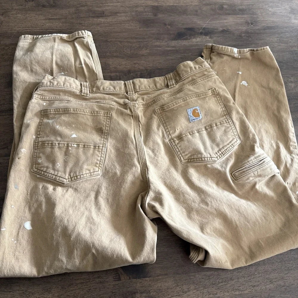 Carhartt 102517-918 Relaxed Fit Work Pants Tan‎ Canvas 38 X 30 Grunge Distressed